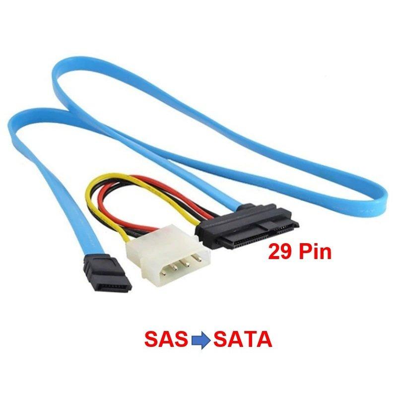 کابل تبدیل هارد سس (SAS) 29 پین به 7 پین هارد ساتا (SATA) به طول 0.6 متر + کابل برق