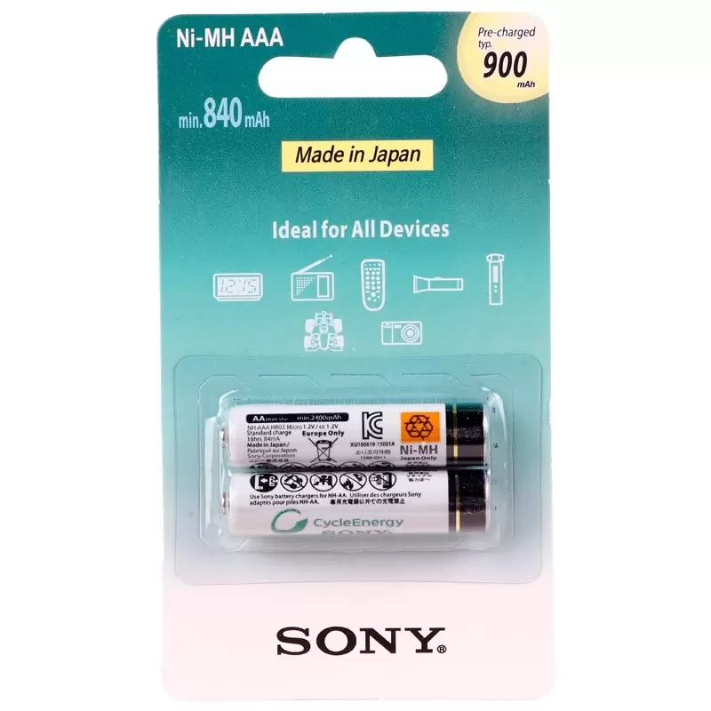 باتری شارژی سونی نیم قلمی مدل NI-AAA-MH ظرفیت 900 میلی آمپر ساعت بسته 2 عددی