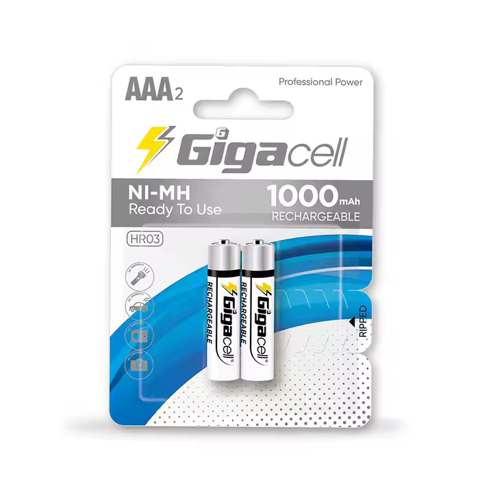 باتری دوتایی نیم قلمی شارژی گیگاسل مدل NI-MH HR03 AAA 1000mAh