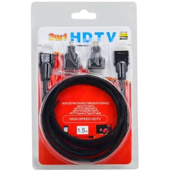 کابل تبدیل 3 کاره HDMI مدل Hs 3 in 1 به طول 1.5 متر به همراه تبدیل Mini HDMI و Micro HDMI