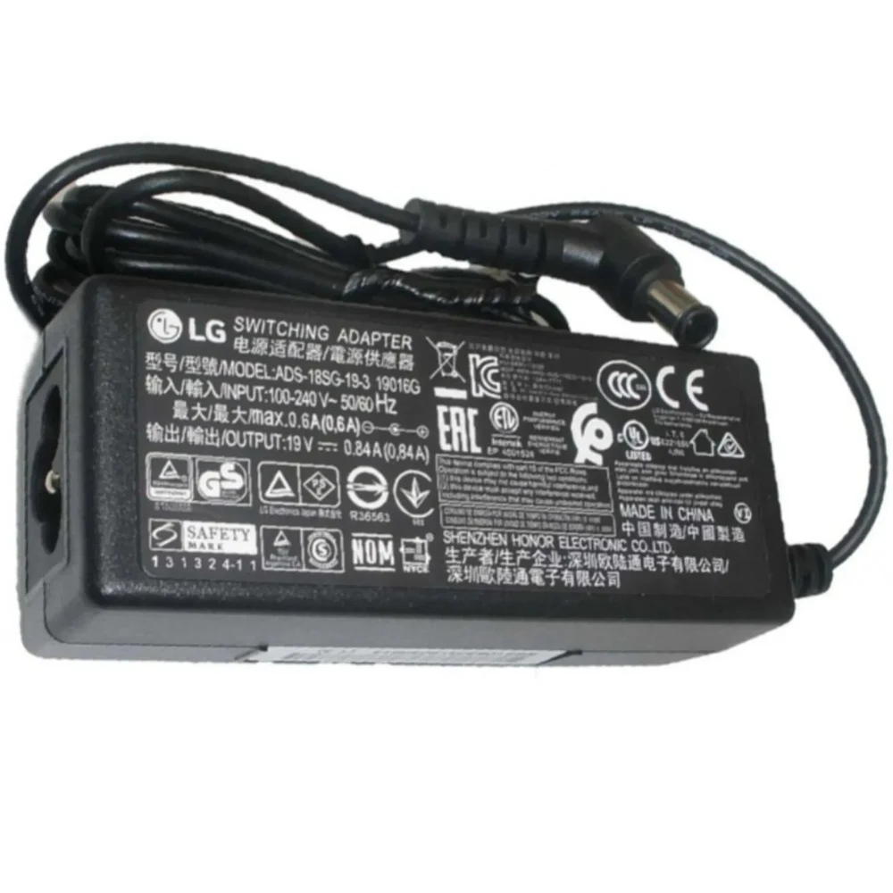 آداپتور 19 ولت 0.84 آمپر ال جی LG مدل ADS-18SG-19-3 سایز 4.4x6.5 مخصوص مانیتور های ال جی اورجینال همراه با کابل
