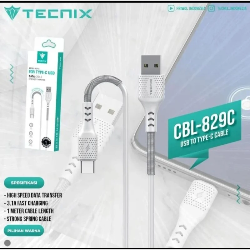 کابل فست شارژ تایپ سی 3.1 آمپر تکنیکس CBL-829-C طول 1 متر