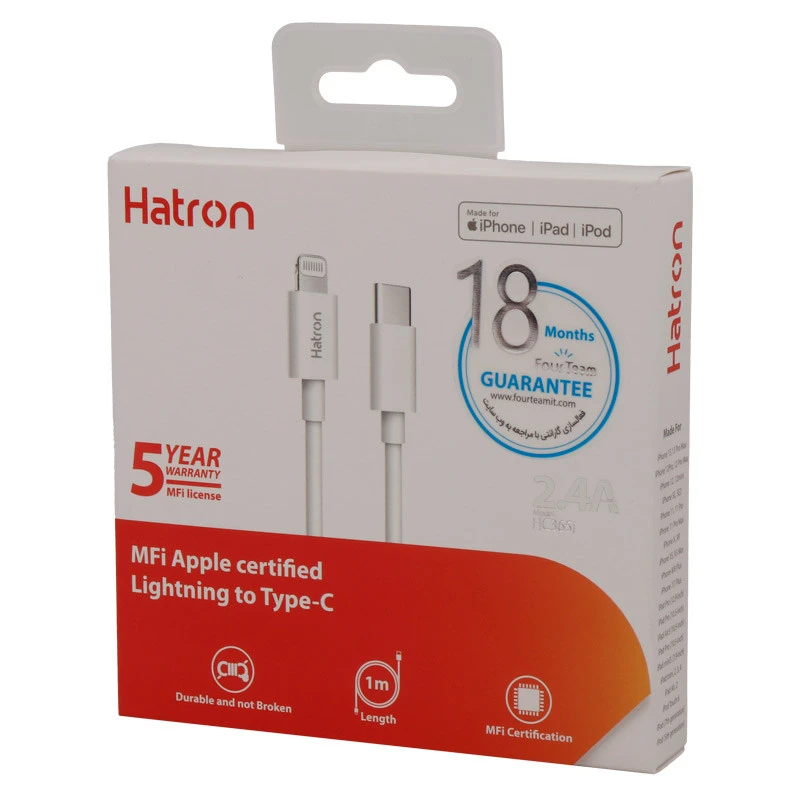 کابل شارژ USB-C به لایتنینگ اپل هترون مدل MFI HC365i طول 1متر
